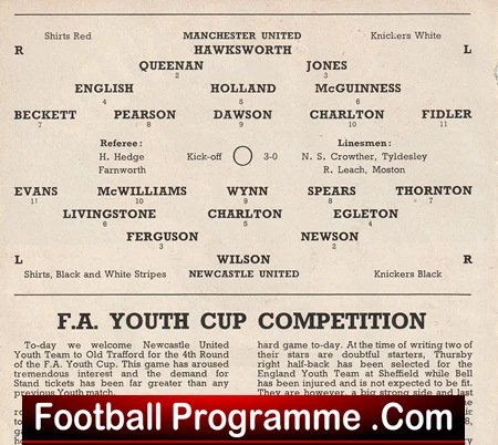 Manchester United v Newcastle United 1956 - Bobby Charlton Youth - Image 3