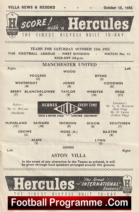 Aston Villa v Manchester United 1955 - The Great Busby Babes - Image 3