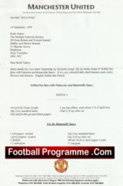 Manchester United Sir Alex Ferguson Letter – Favourite Recipe 1999