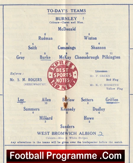 Burnley v WBA 1956 - 1950s - Image 3