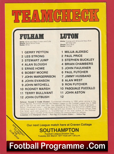 Fulham v Luton Town 1977 - Bobby Moore - Image 3