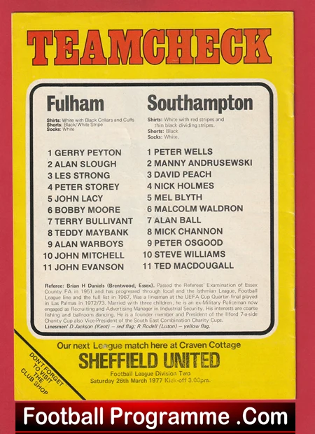 Fulham v Southampton 1977 - Bobby Moore - Image 3