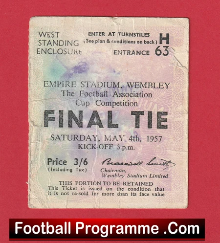 Manchester United v Aston Villa 1957 - FA Cup Final Match Ticket - Image 2