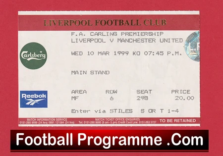 Liverpool v Manchester United 1999 - Treble Season Match Ticket - Image 2