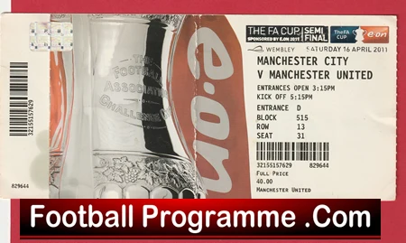 Manchester United v Manchester City 2011 - FA Cup Semi Final Ticket Wembley - Image 2