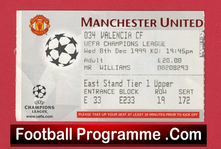 Manchester United v Valencia 1999 - Football Ticket - Image 2