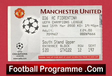 Manchester United v Fiorentina 2000 - Match Ticket - Image 2
