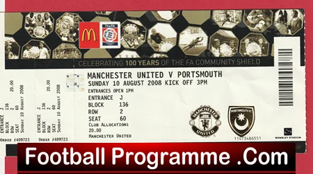 Portsmouth v Manchester United 2008 - Community Shield Match Ticket - Image 2