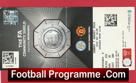 Leicester City v Manchester United 2016 Community Shield Ticket - Image 2