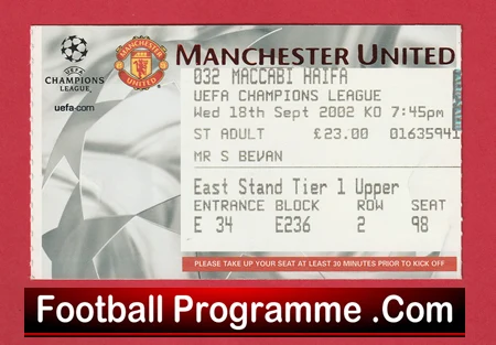 Manchester United v Maccabi Haifa 2002 - Football Ticket - Image 2