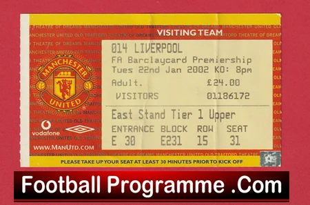 Manchester United v Liverpool 2002 - Match Ticket - Image 2
