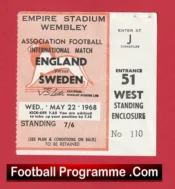 England v Sweden 1968 – Match Ticket