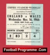 England v Wales 1966 – Football Match Ticket 66