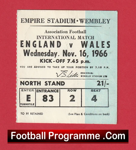 England v Wales 1966 - Football Match Ticket 66 - Image 2