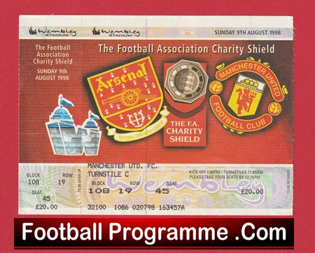 Arsenal v Manchester United 1998 - Charity Shield Ticket Treble - Image 2