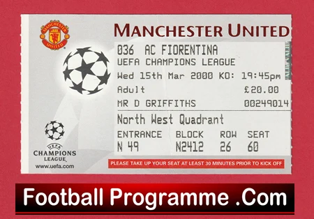 Manchester United v Fiorentina 2000 - Football Ticket - Image 2