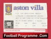 Manchester United v Crystal Palace 1995 – FA Cup Semi Final Replay Ticket