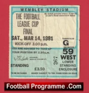 Liverpool v West Ham United 1981 – League Cup Final Ticket