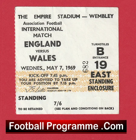 England v Wales 1969 - Football Ticket - Image 2