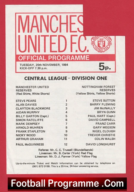 Manchester United v Nottingham Forest 1984 - Reserves Frank Stapleton - Image 2