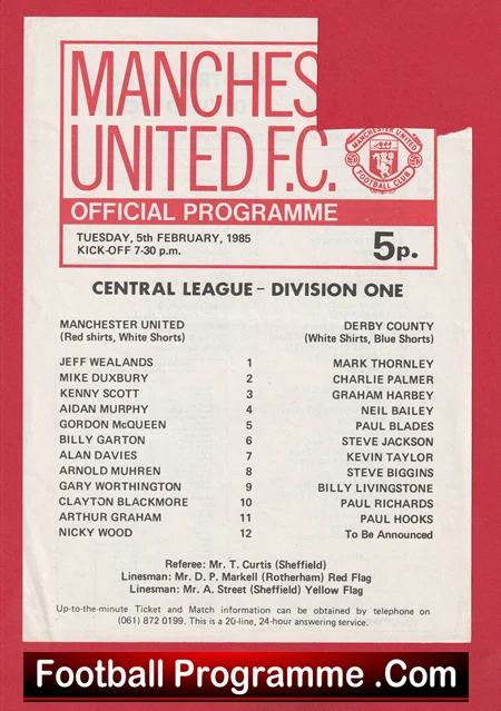 Manchester United v Derby County 1985 - Reserves Gordon McQueen - Image 2