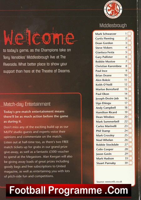Middlesbrough v Manchester United 2001 Beam back Match Old Trafford - Image 3