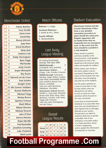Middlesbrough v Manchester United 2001 Beam back Match Old Trafford - Image 4