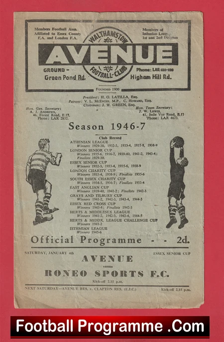 Walthamstow Avenue v Roneo Sports 1947 - Essex Senior Cup - Image 2