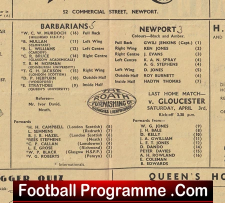 Newport Rugby v Barbarians 1948 - Old Rugby Programme - Image 3