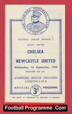 Front cover of a Chelsea–Newcastle United football programme (1948 season) featuring the Chelsea crest, match details and price.