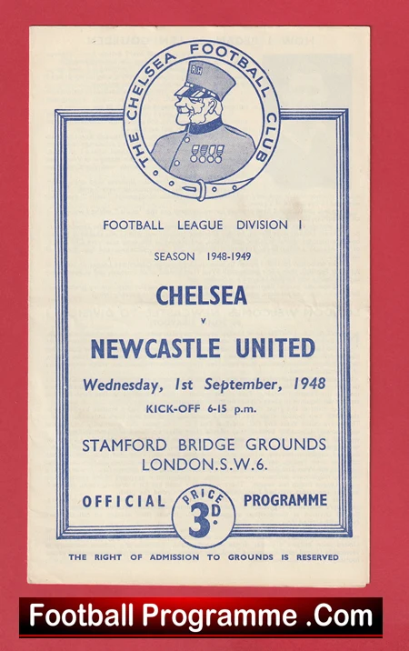 Front cover of a 1948-49 Chelsea vs Newcastle United football programme, Stamford Bridge, 1 September 1948; price 3d.