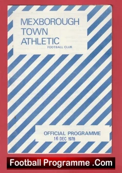 Official Mexborough Town Athletic FC football programme cover (16 December 1978) with blue diagonal stripes.