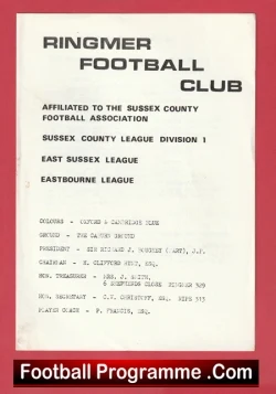 Front cover of a Ringmer Football Club programme with league listings and a red border; bottom reads 'Football Programme .Com'.