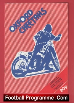 Red poster advertising FootballProgramme.com, featuring a blue motorcycle rider illustration and a price of 20p.