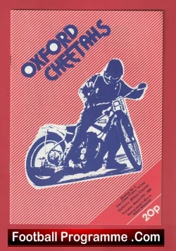 Vintage red poster featuring a blue silhouette of a motorcyclist on a bike, diagonal white lines, and the text 'Football Programme .Com' at the bottom; conveys a retro ad style for a football programme site.