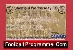 Old football programme cover for a Sheffield Wednesday FC match, with faded match details and a white 'FootballProgramme.Com' banner at the bottom.