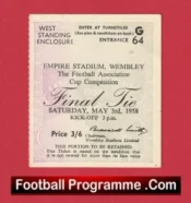 Manchester United v Bolton Wanderers 1958 – FA Cup Final Wembley Ticket