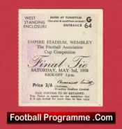 Manchester United v Bolton Wanderers 1958 – FA Cup Final Wembley Ticket