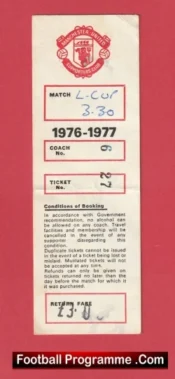 Sunderland v Manchester United 1976 – League Cup Replay Coach Ticket