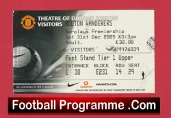 Ticket stub for a football match with a club crest on the left and a red banner reading 'Football Programme .Com' at the bottom.
