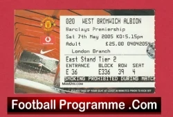 Close-up of a football programme with a match ticket on a red background, featuring 'Football Programme .Com' at the bottom.