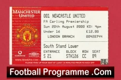 Manchester United match ticket stub with club crest and seating details (South Stand Lower).