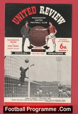 Vintage Manchester United programme cover 'United Review' showing two players beside a giant football.