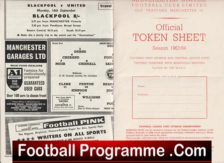Collage of vintage football programmes, including a 1963–64 token sheet and a 'Football Programme .Com' banner.