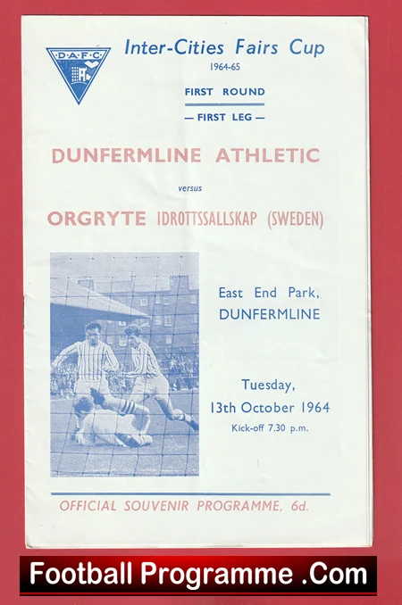 Programme cover for Inter-Cities Fairs Cup: Dunfermline Athletic vs Orgryte Idrottssällskap, Oct 13, 1964, East End Park