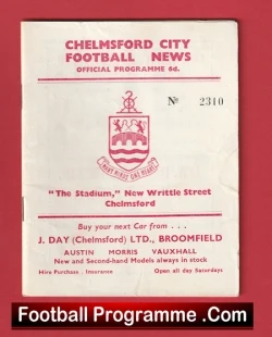 Front cover of a Chelmsford City football programme with the club crest and a red border.
