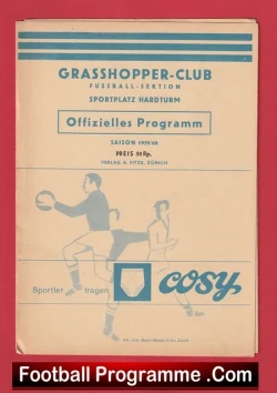 Front cover of a vintage Grasshopper-Club football programme, featuring a blue illustration of players and the label 'Offizielles Programm'.