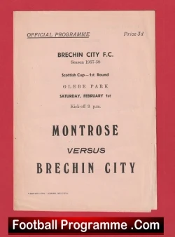 Football programme cover for Montrose vs Brechin City at Glebe Park, Scottish Cup first round, 1957-58 season.