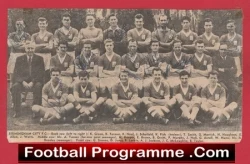 Vintage black-and-white group portrait of a football team in kit, posed in rows with a red banner at bottom reading Football Programme .Com