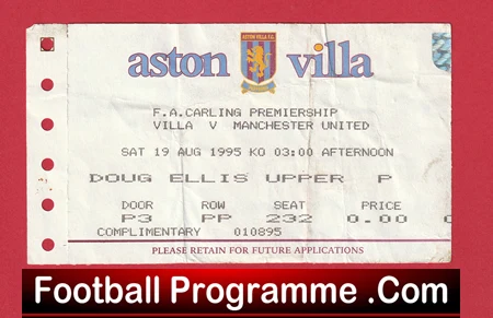 Aston Villa v Manchester United 1995 - Football Ticket - Image 2